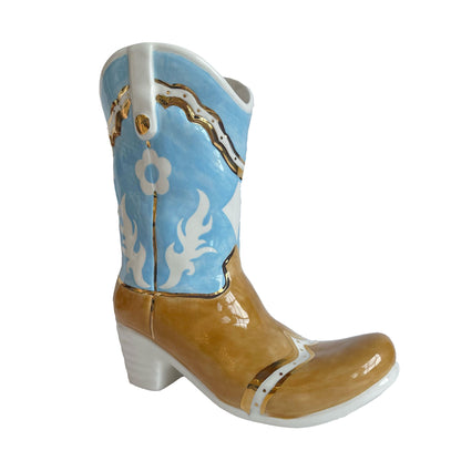 Two Tone Monogrammed Cowboy Boot Vase