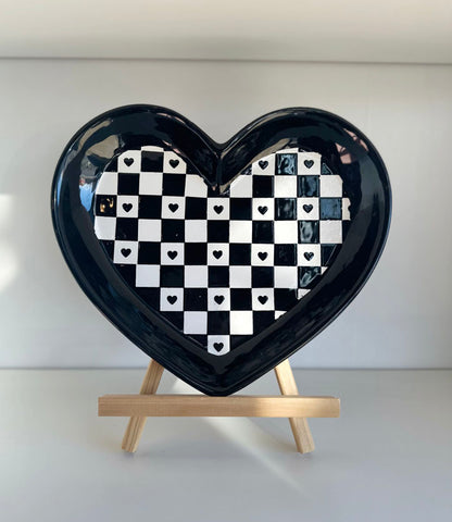 Large Checkered Heart Dishes