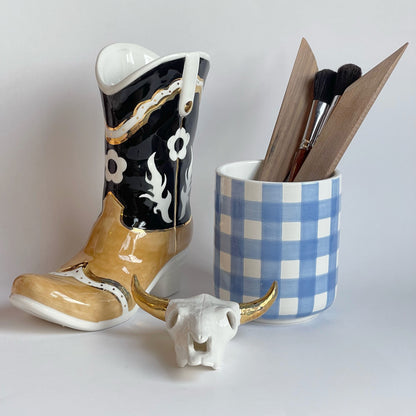 Two Tone Cowboy Boot Vase