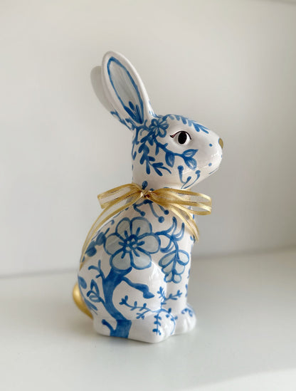 LIMITED! Hand Painted Chinoiserie Blue Bunny with 22K Gold Accents