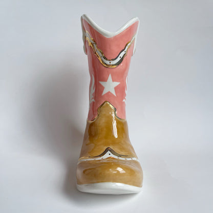 Two Tone Cowboy Boot Vase