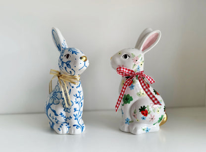 LIMITED! Hand Painted Chinoiserie Blue Bunny with 22K Gold Accents