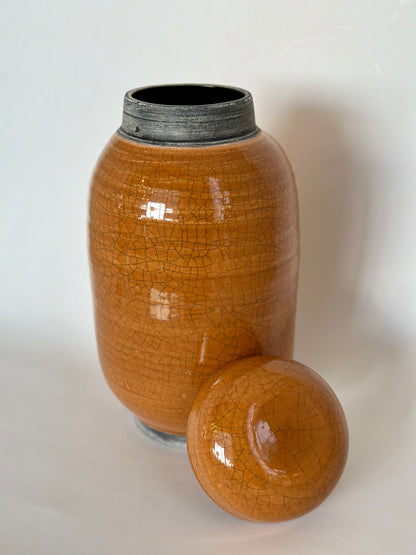 Amber Crackle Lidded Pot | Pottery by Mike