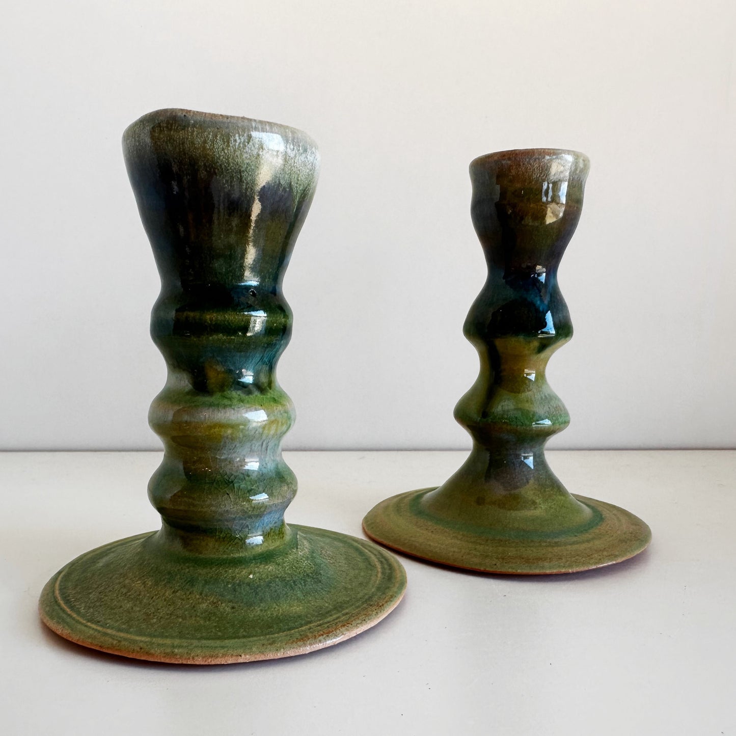 Blue Green Candlestick Holders | Once & Future Things