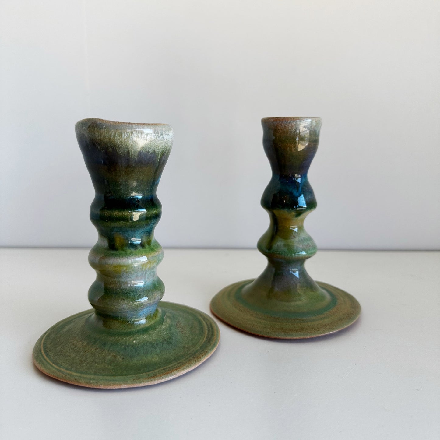 Blue Green Candlestick Holders | Once & Future Things