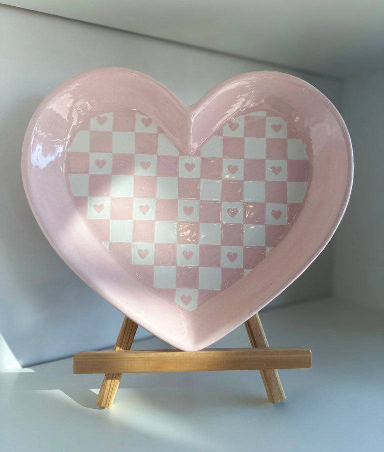 Large Checkered Heart Dishes