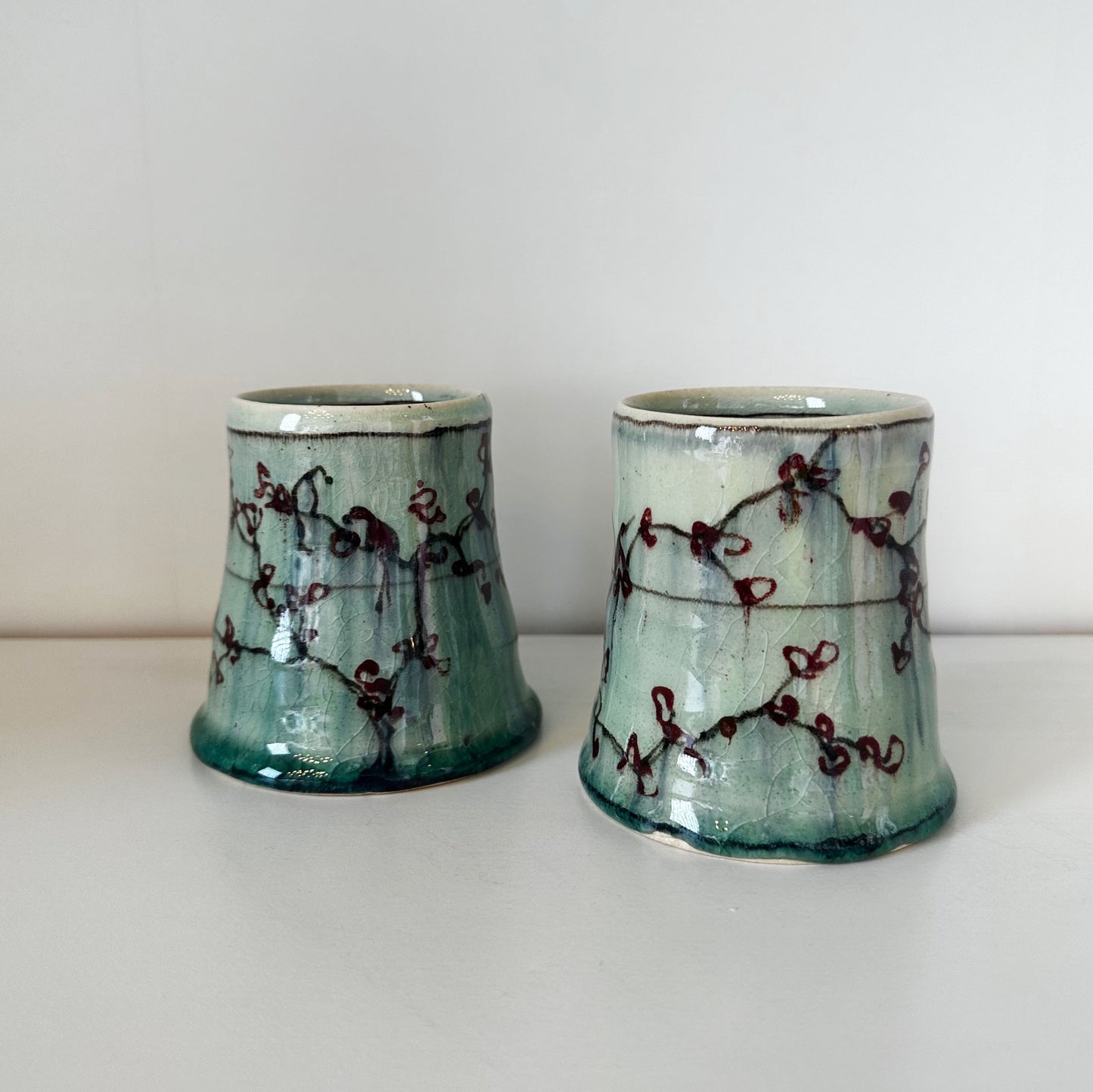 Emerald Cherry Blossom Sippers | Muddy Paws Pottery