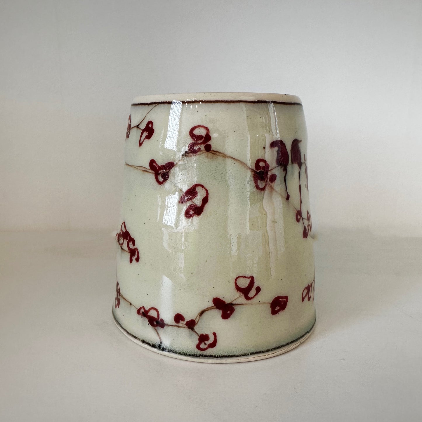 Cherry Mug with Turquoise Handle | Muddy Paws Pottery