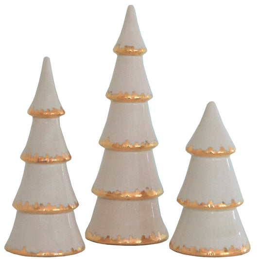 Beige Tiered Christmas Trees with 22K Gold Brushstroke Accent