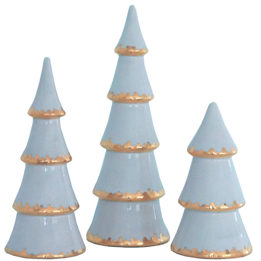 Hydrangea Blue Tiered Christmas Trees with 22K Gold Brushstroke Accent