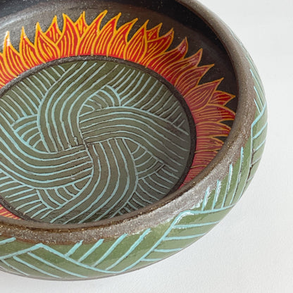 Black Clay Bowl Santa Fe Style: Green, Red, Orange | Jim Pratt - Tulsa Clay