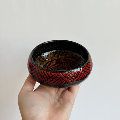 Black Clay Bowl Santa Fe Style: Red & Yellow | Jim Pratt - Tulsa Clay