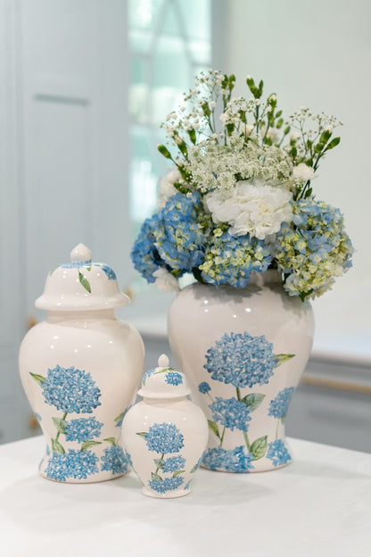 Lo Home x Chapple Chandler Ginger Jars with Hydrangea Accents