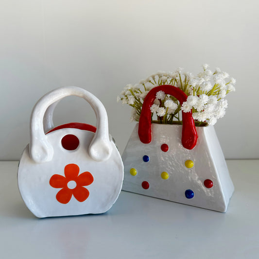 Daisy & Houndstooth Purse Vase