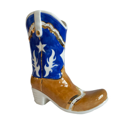 Two Tone Monogrammed Cowboy Boot Vase