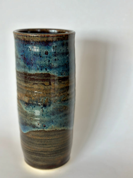 Blue & Brown Cylindrical Vase | Pottery by Mike