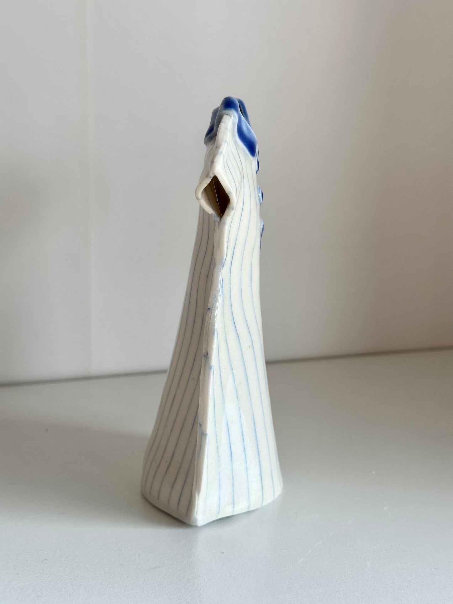 Nerikomi Porcelain Dress Shape Bud Vase, Blue | Saori M Stoneware