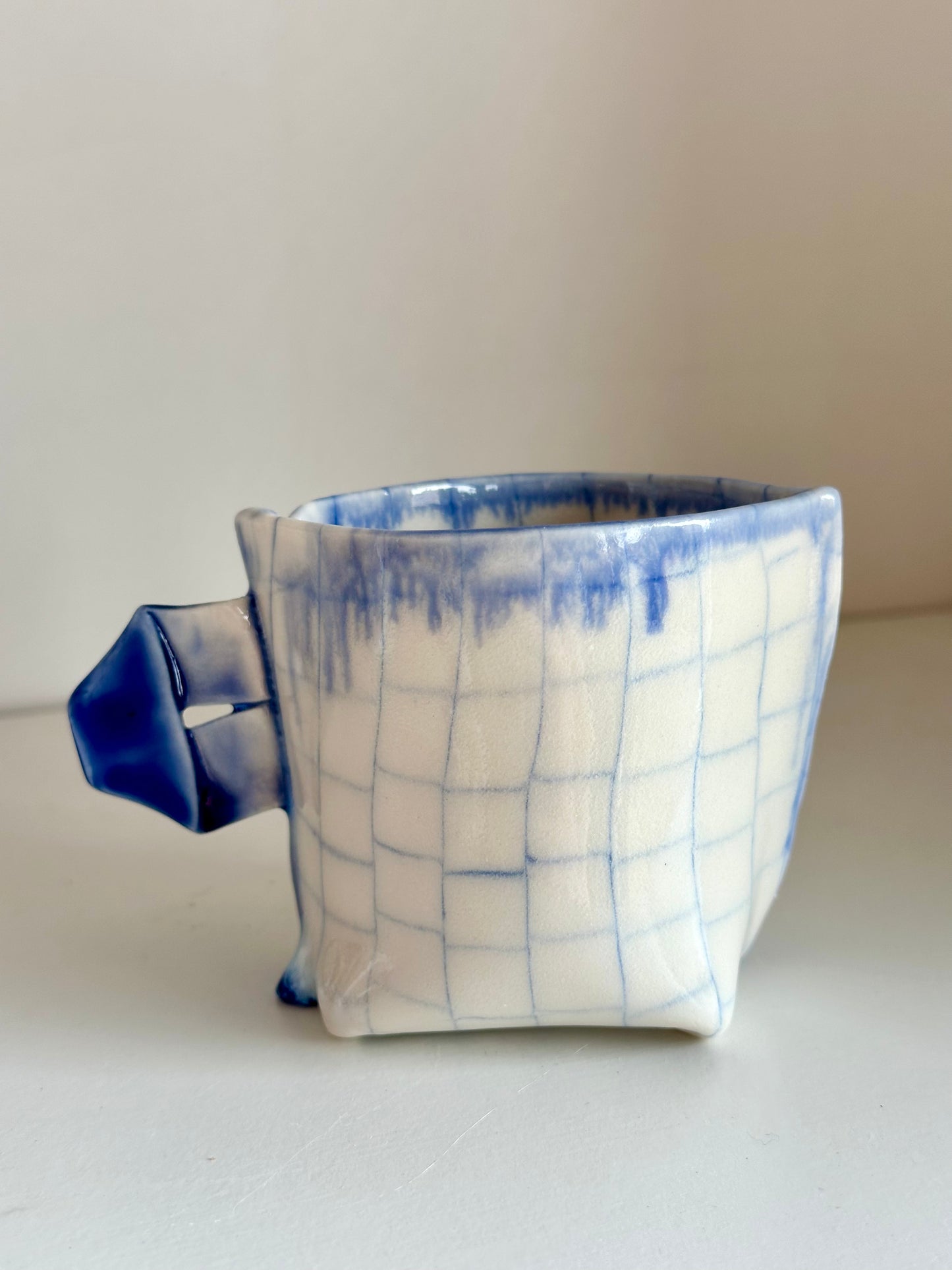 Nerikomi Check Pattern Origami Teacup | Saori M Stoneware