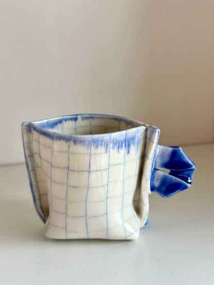 Nerikomi Check Pattern Origami Teacup | Saori M Stoneware