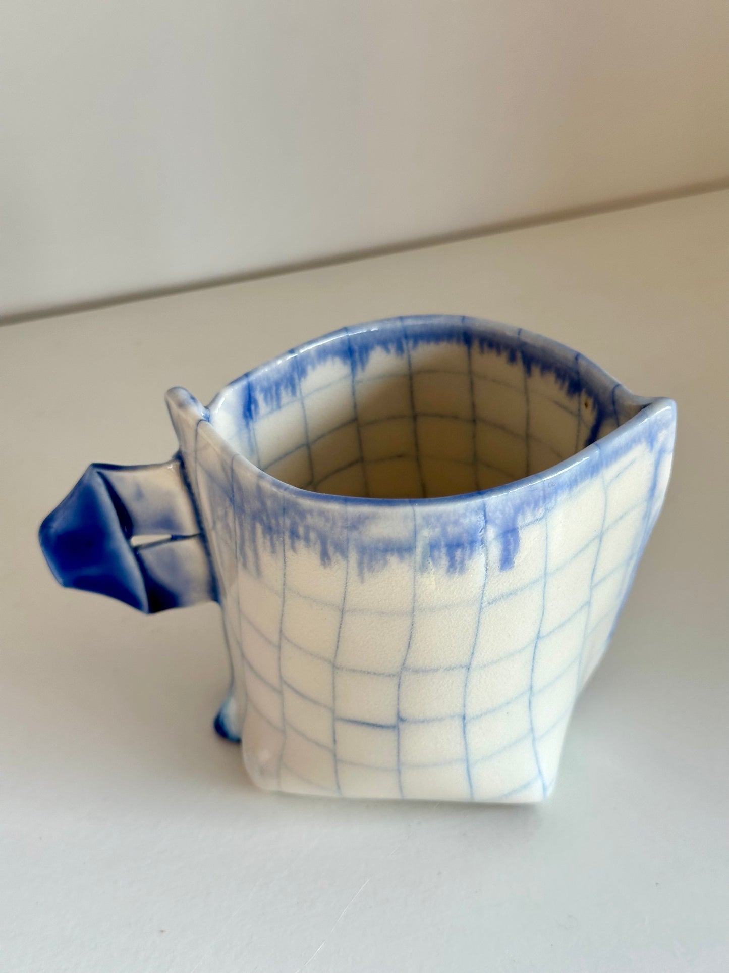 Nerikomi Check Pattern Origami Teacup | Saori M Stoneware