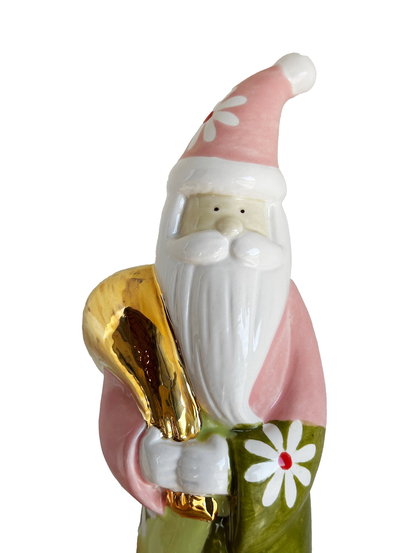 LIMITED! Hand Painted Groovy Patchwork Santa with 22K Gold Accents