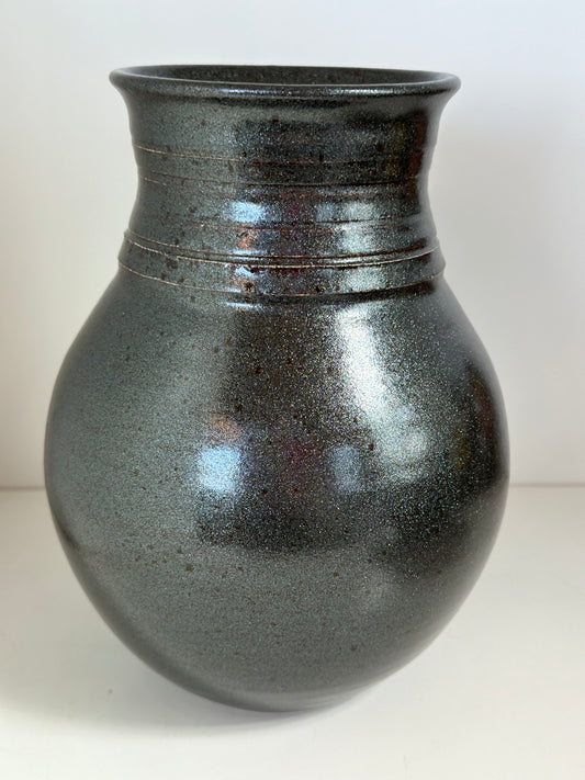 Large Shimmery Black Vase | Pottery by Mike