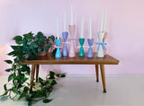 Tulip Candlestick Holders in Hydrangea Blue