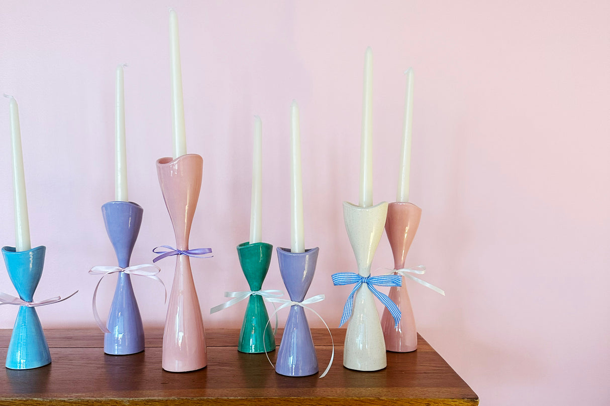 Tulip Candlestick Holders in Hydrangea Blue