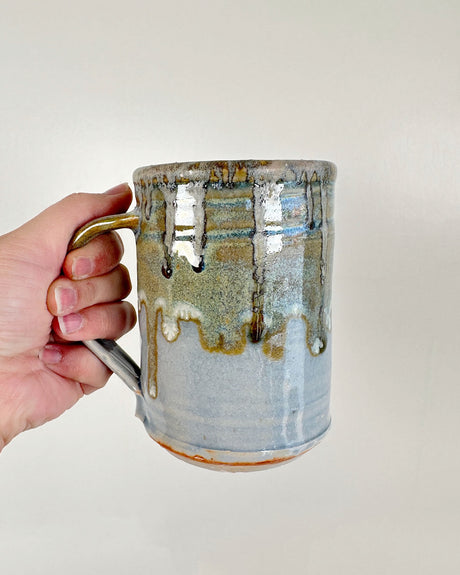 Blue and Dripping Green Stoneware Mug