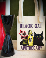 Black Cat Apothecary Tote Bag Vase Featuring Handpainted Artwork
