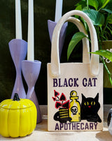 Black Cat Apothecary Tote Bag Vase Featuring Handpainted Artwork