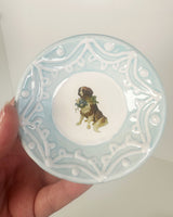 Lacey Light Blue Dishes Featuring Vintage Artwork and a Hook for Hanging | Jessica Walker