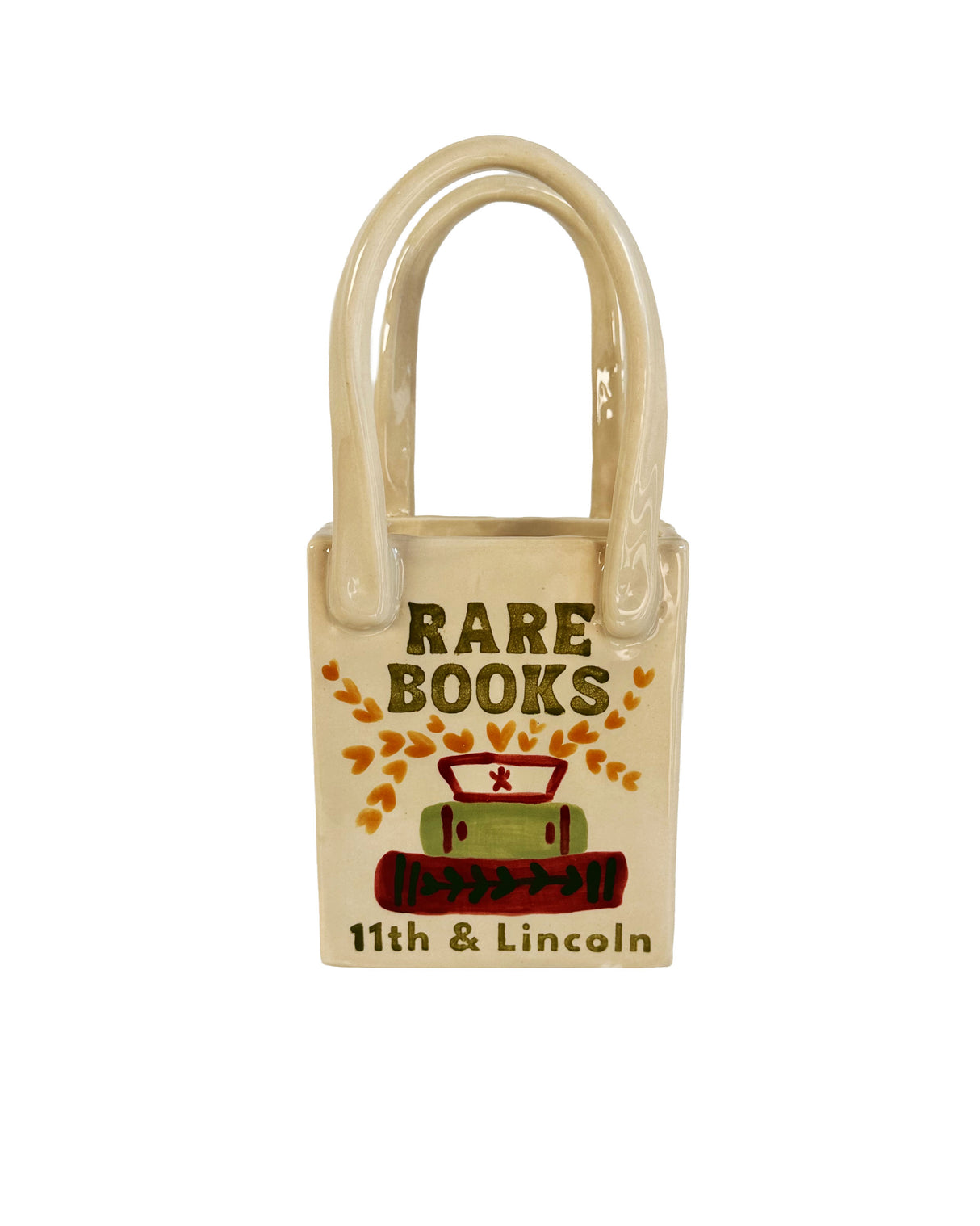 Book Shop Tote Bag Vase Featuring Handpainted Artwork