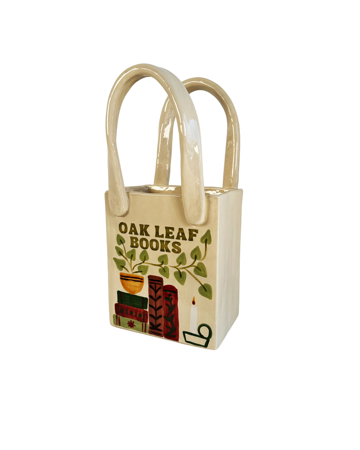Book Shop Tote Bag Vase Featuring Handpainted Artwork