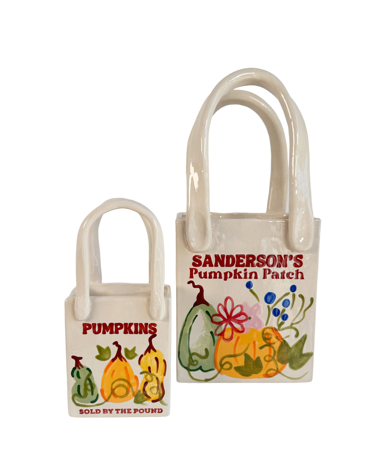 Pumpkin Patch Tote Bag Vase Featuring Handpainted Artwork