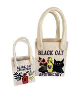 Black Cat Apothecary Tote Bag Vase Featuring Handpainted Artwork