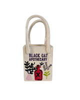 Black Cat Apothecary Tote Bag Vase Featuring Handpainted Artwork