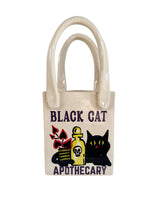 Black Cat Apothecary Tote Bag Vase Featuring Handpainted Artwork