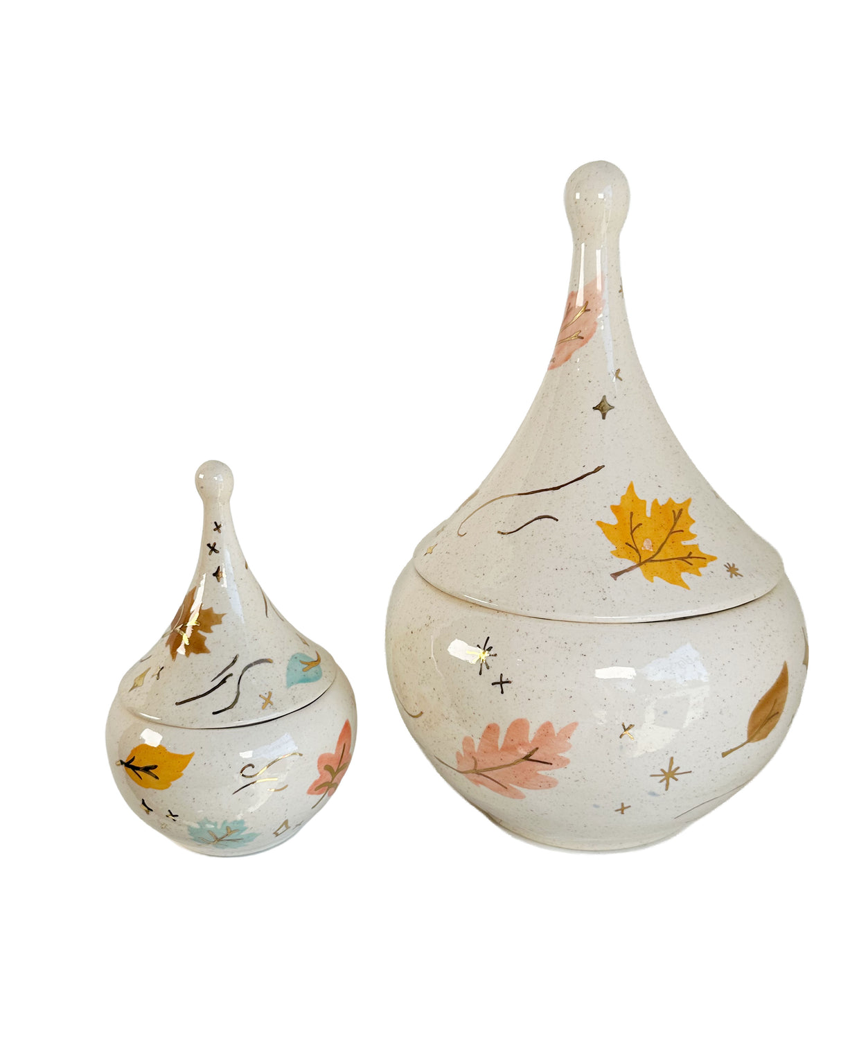 Wind & Leaves Speckled Teardrop Jar with 22k Gold Accents