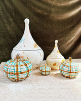 Sand & Jade Plaid Pumpkins with 22k Gold Accents