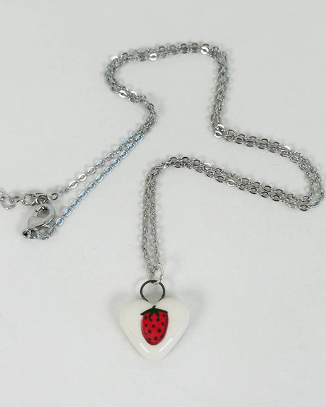 Strawberry Heart Ceramic Charm Necklace | Terra Clay Co.