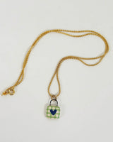 Gridded Green Heart Ceramic Charm Necklace | Terra Clay Co.
