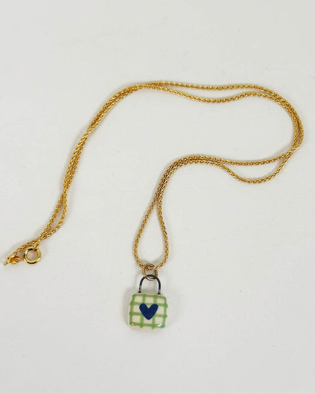 Gridded Green Heart Ceramic Charm Necklace | Terra Clay Co.