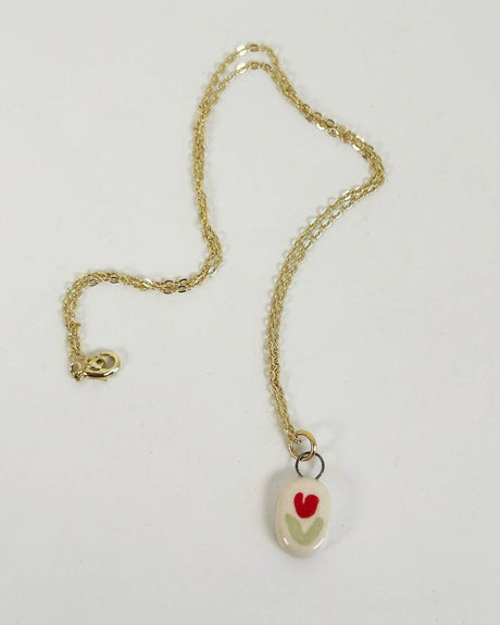 Red Heart Flower Ceramic Charm Necklace | Terra Clay Co.