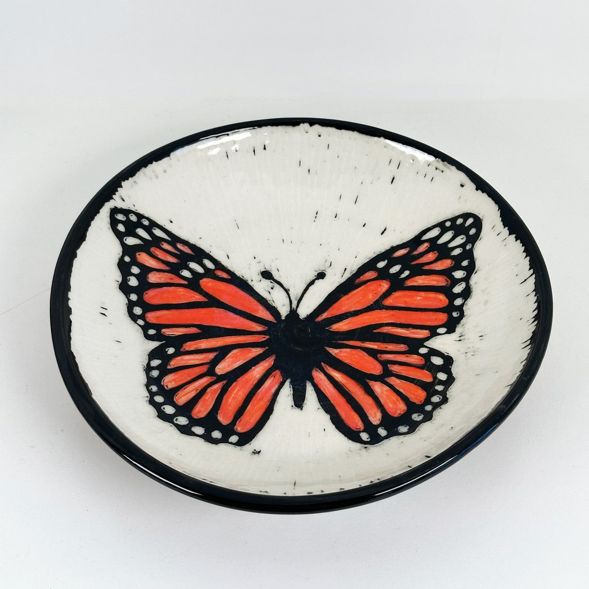 Small Hand Carved Monarch Shallow Plate | Cindy Walker Davidson