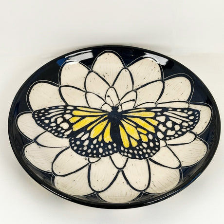 Large Yellow Butterfly Plate with Scallop Flower Pattern | Cindy Walker Davidson