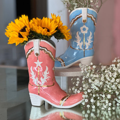 Single Tone Monogrammed Cowboy Boot Vase