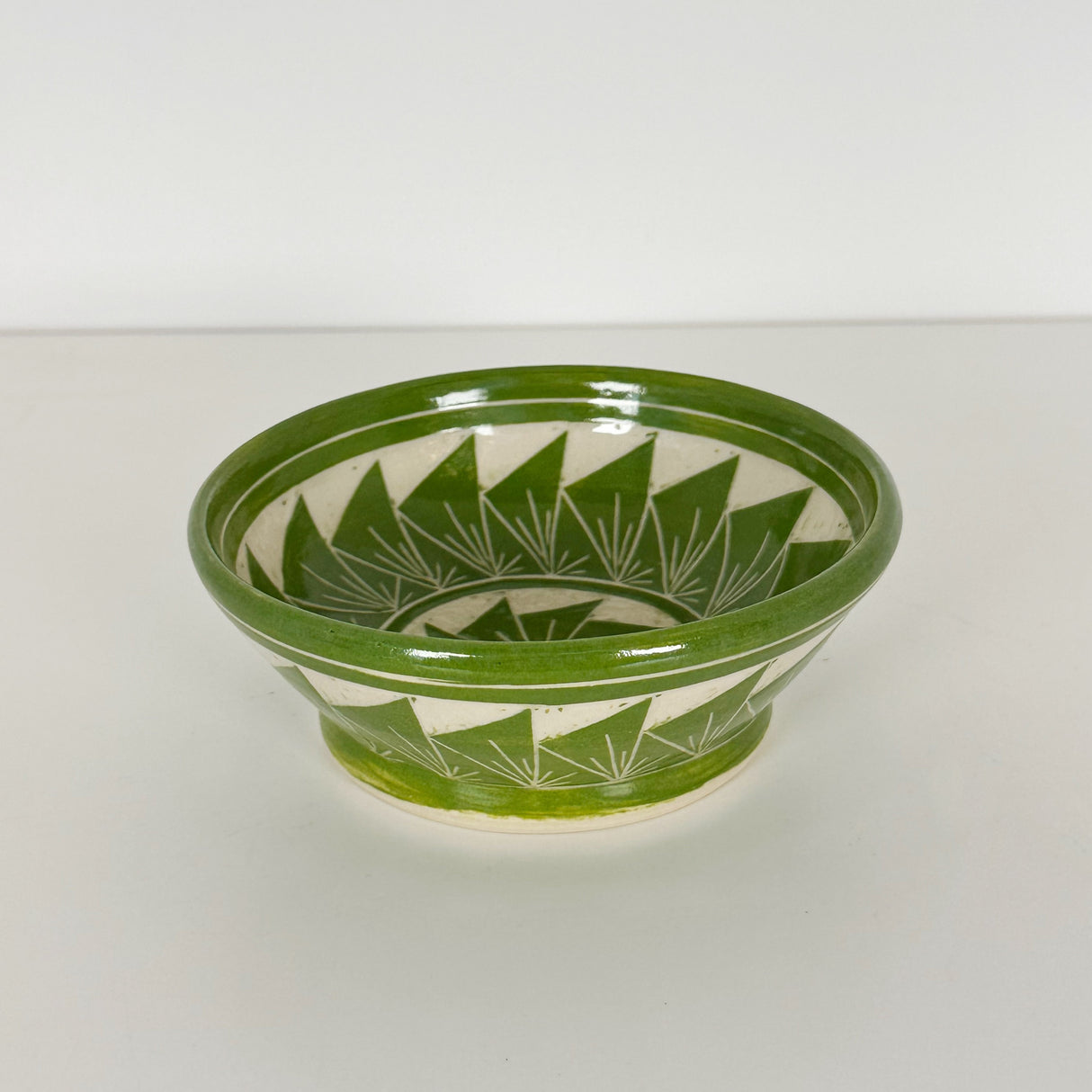 Grass Green Craved Triangle Bowl | Cindy Walker Davidson