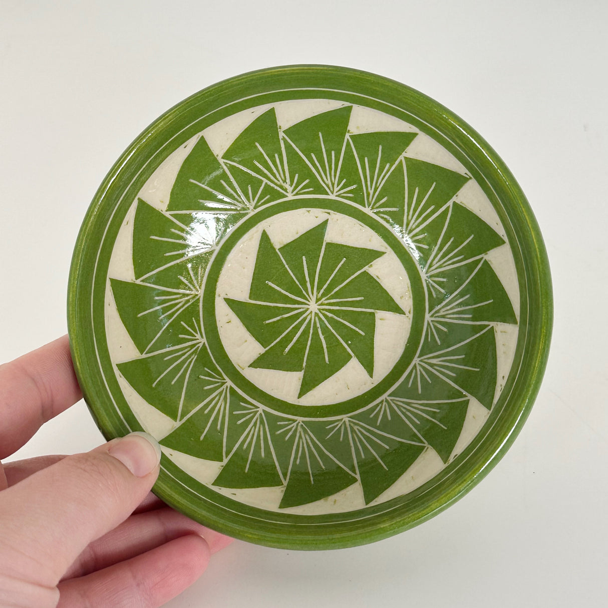 Grass Green Craved Triangle Bowl | Cindy Walker Davidson