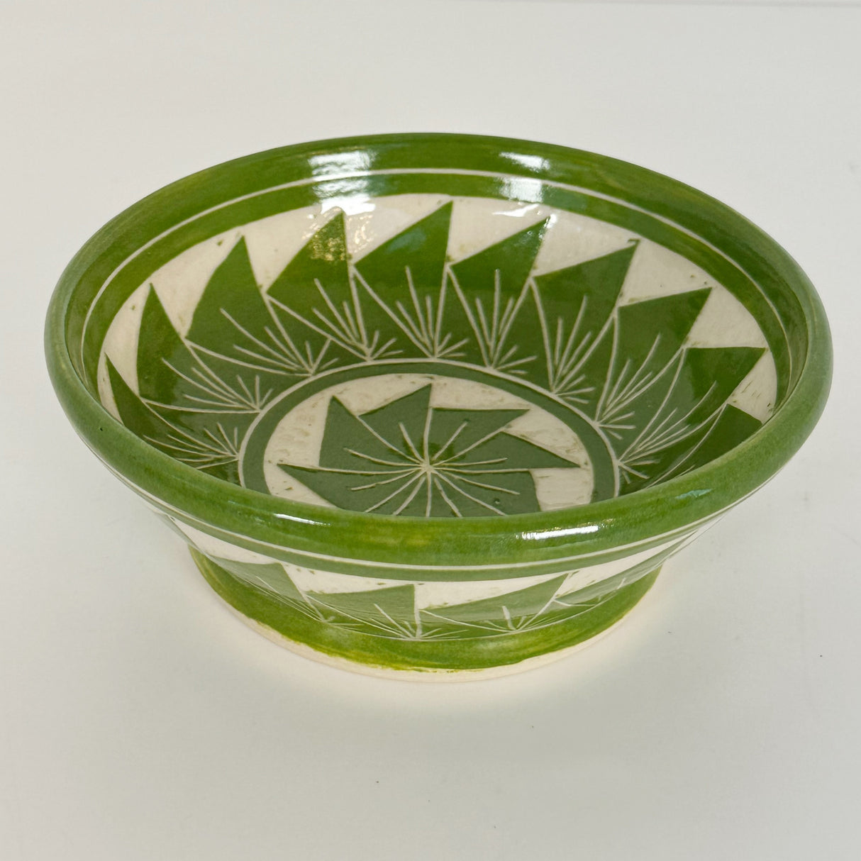 Grass Green Craved Triangle Bowl | Cindy Walker Davidson